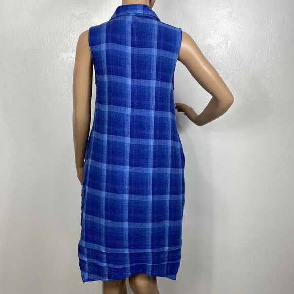 Isabella Sinclair Anthropology Sleeveless Blue Check Print Shirt Dress Size XSP - Picture 6 of 10